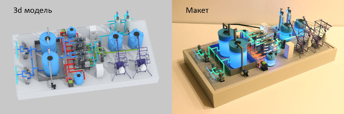3d модель макета электролизной установки с подсветкой