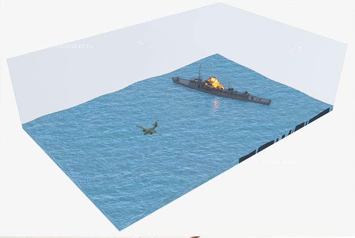 3d модель макета со взрывом на корабле