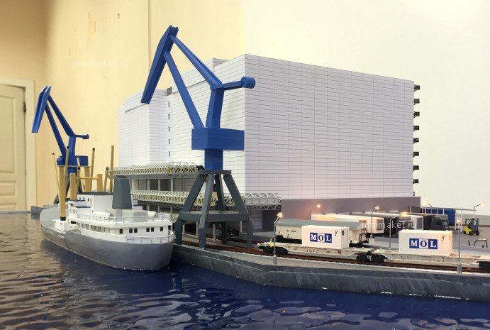 Model crane at a port
