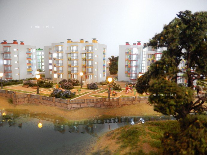 Water on the model of residential complex