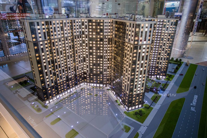 Illuminated model of residential complex