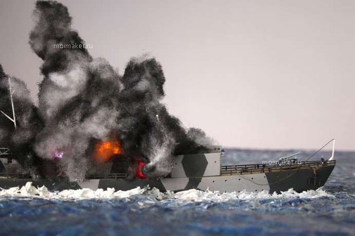 Explosion on the ship model