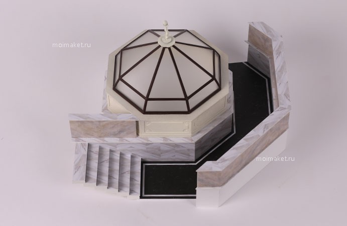 архитектурный объект с имитацией мрамора и купола из стекла для макета заповедника Кисловодск